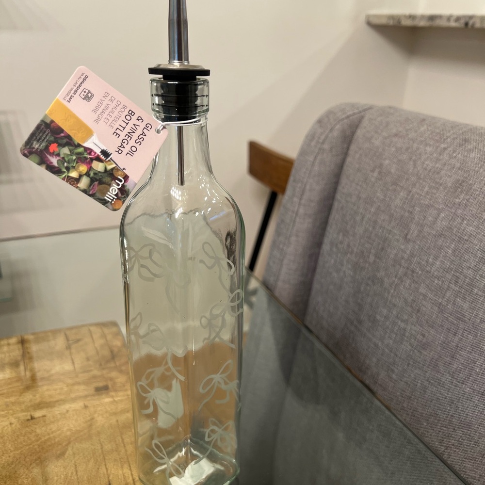 Glass Olive Oil Dispenser with Pour Spout bow accents